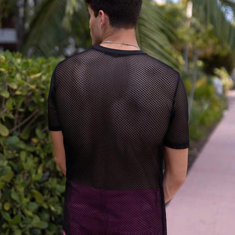 Mens String Mesh Tops Cotton Men Mesh Fishnet Short Sleeve T-shirt Top ...