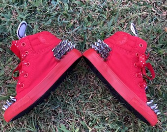Red Spiked Bling Sneakers | Custom Converse for Kids | Birthday Party Shoes | Toddler & Youth