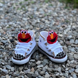 Custom Elmo Converse Sneakers: Red Sparkle Bling, Personalized Toddler Shoes