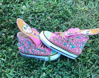 Princess Pink Glitter Rhinestone Converse: Sparkly Birthday Shoes (Size 6US Toddler)