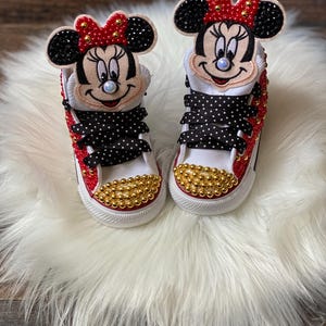 Custom Minnie Mouse Sneakers | Disney Shoes for Girls | Girls Birthday Sneakers | Personalized Toddler Chucks | Bling Rhinestones Shoes