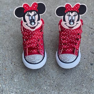 Custom Minnie Mouse Sparkle Sneakers | Red Bling Disney Shoes for Girls | Rhinestone Birthday Gift | Personalized Toddler Chucks | Disney