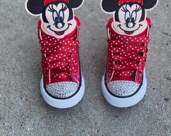 Custom Minnie Mouse Rhinestone Sneakers | Red Bling Disney Chucks