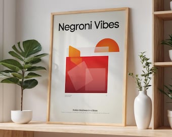 Negroni Cocktail Poster, Negroni Cocktail Print, Bar Wall Art, Classic Bar Cart Art Prints, Minimalist Print, Bar Accessories