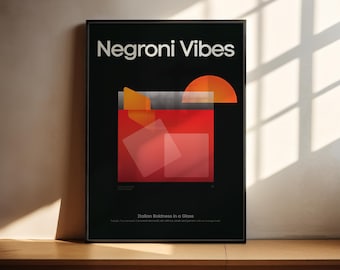 Negroni Cocktail Poster, Negroni Cocktail Print, Minimalist Kitchen Art, Bar Cart Decor, Classic Cocktail Prints, Bar Accessories