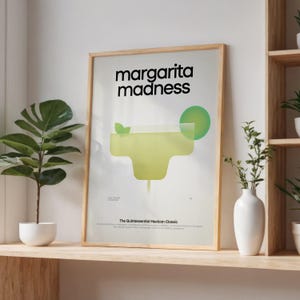 Impresión artística de cóctel Margarita / Decoración de carrito de bar / Arte de pared retro minimalista / Póster de receta clásica / Accesorios de bar elegantes / Listo para colgar