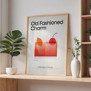 Old Fashioned Cocktail Print, Altmodisches Cocktail Poster, Klassische Bar Warenkorb Kunstdrucke, Minimalistischer Druck, Bar Zubehör, Bar Wandkunst