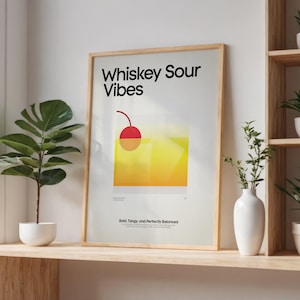 Impresión de cóctel de whisky sour, póster de cóctel de whisky sour, arte de pared de bar, impresiones de arte de carrito de bar clásico, impresión minimalista, accesorios de bar