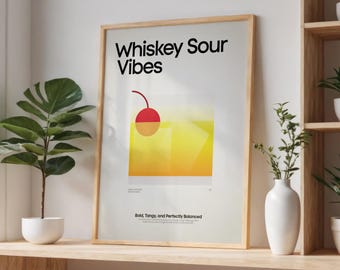 Whiskey Sour Cocktail Print, Whiskey Sour Cocktail Poster, Bar Wall Art, Classic Bar Cart Art Prints, Minimalist Print, Bar Accessories