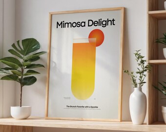 Mimosa Cocktail Print, Mimosa Cocktail Bar Poster, Minimalist Kitchen Art, Bar Cart Decor, Classic Cocktail Prints, Bar Accessories