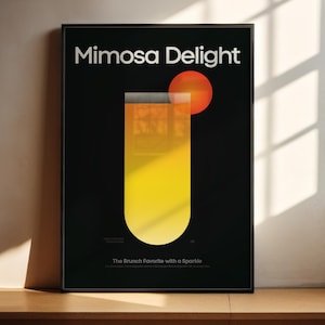 Mimosa Cocktail Print, Mimosa Cocktail Bar Poster, Minimalist Kitchen Art, Bar Cart Decor, Classic Cocktail Prints, Bar Accessories