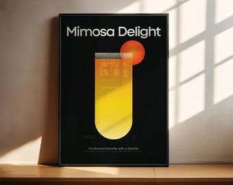 Mimosa Cocktail Print, Mimosa Cocktail Bar Poster, Minimalist Kitchen Art, Bar Cart Decor, Classic Cocktail Prints, Bar Accessories