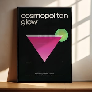 Kosmopolitische cocktailprint, kosmopolitische cocktailposter, decor barwagen, minimalistische keukenkunst, print drankrecept, decor barwagen