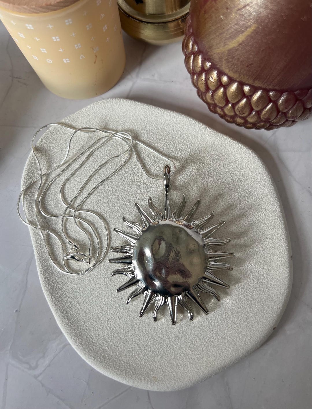 Silver Large Sun Pendant Necklace Etsy