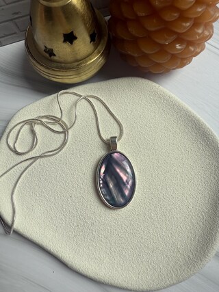 Collana Donna Argento Sterling 925 Con Ciondolo Rotondo In Conchiglia Abalone Paua - Catena 46 Cm, Regalo Con Panno Lucidante