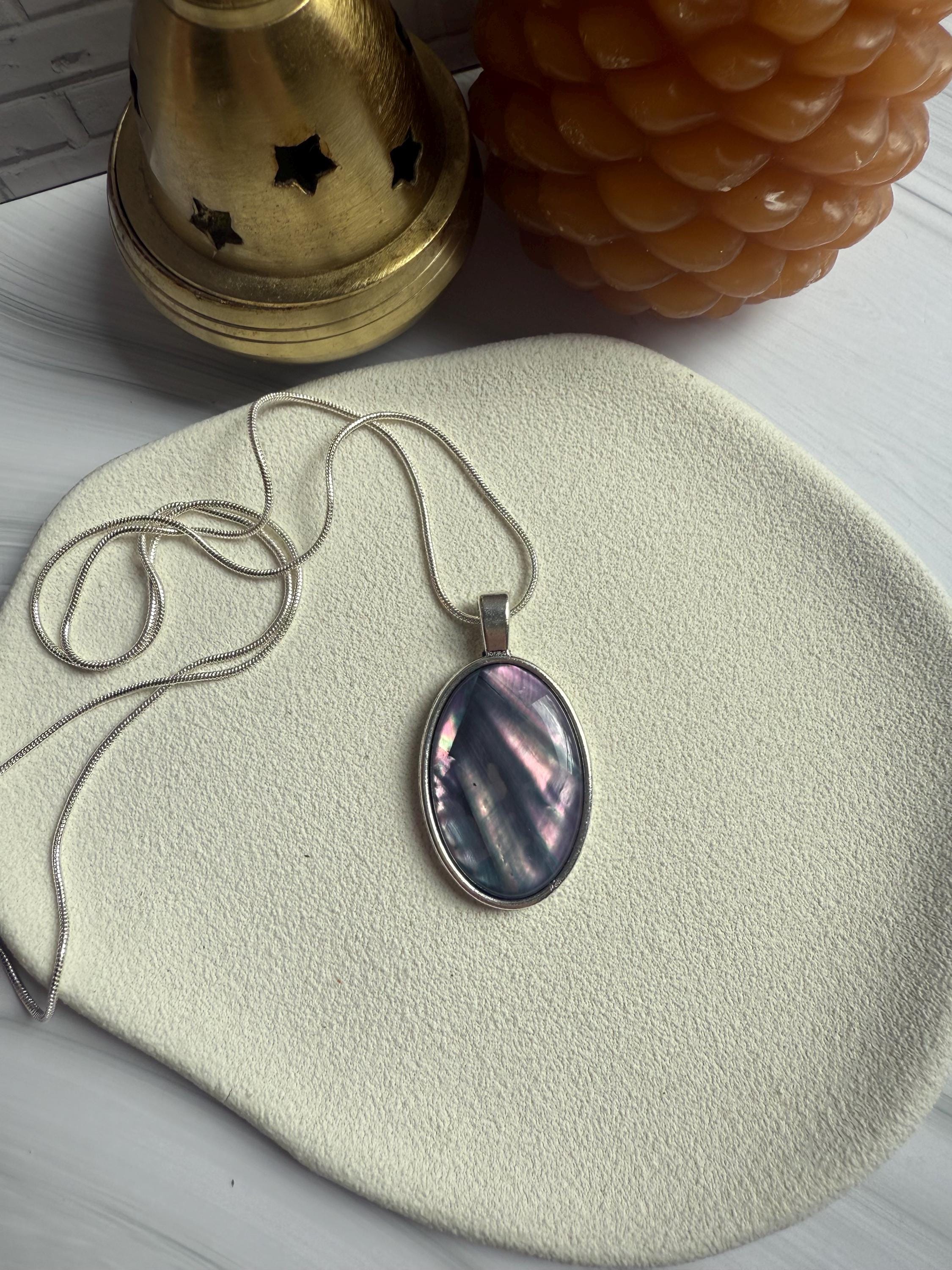 Collana Donna Argento Sterling 925 Con Ciondolo Rotondo In Conchiglia Abalone Paua - Catena 46 Cm, Regalo Con Panno Lucidante