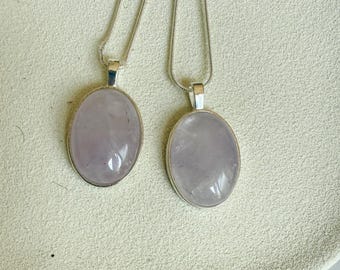 Natural Lilac Amethyst Oval Stone Silver Pendant Necklace