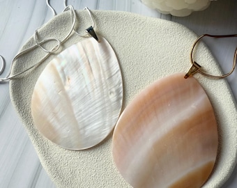 Natural Mother of Pearl large Teardrop Shell Pendant Silver or Gold Necklace