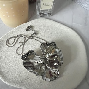 Silver large Orchid Flower Pendant Necklace