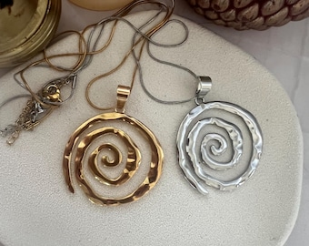 Silver / Gold Spiral Swirl Pendant Necklace