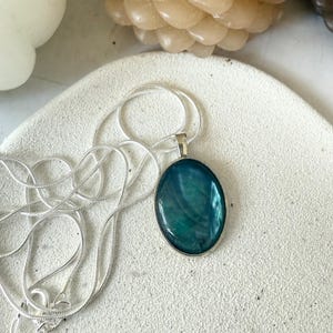 Natural Blue Abalone shell silver pendant necklace
