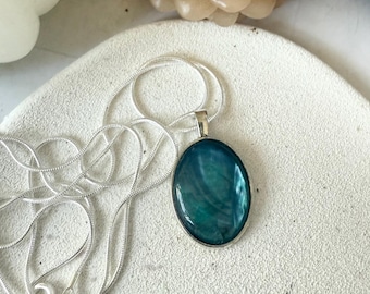 Natural Blue Abalone shell silver pendant necklace