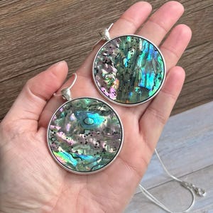 Natural Abalone Big shell silver round pendant necklace