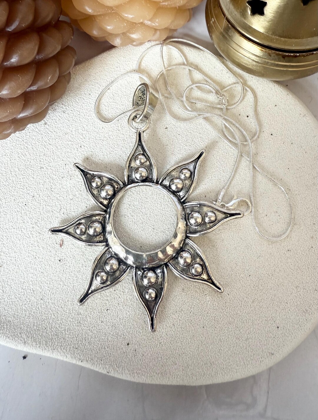 Silver Large Point Sun Pendant Necklace - Etsy