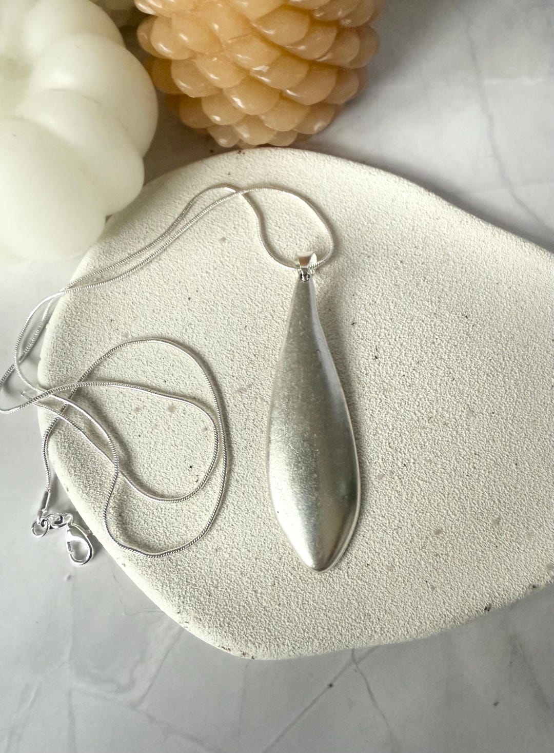 Silver Large Drop Pendant Necklace - Etsy UK