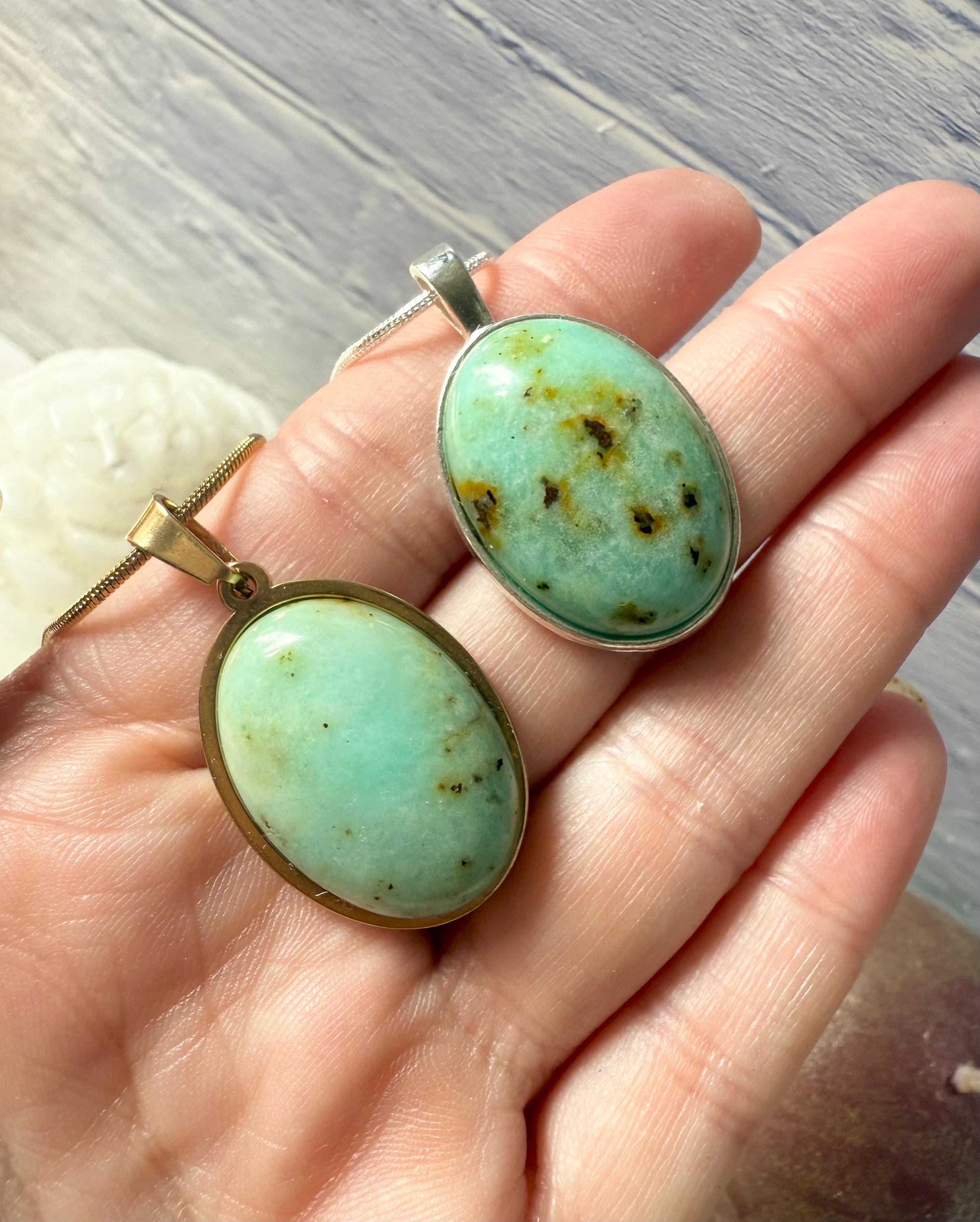 Natural Sea Green Antique Jade Stone Silver or Gold Pendant