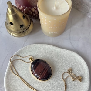 Real Natural Red Tiger Eye Stone Oval Gold Pendant Necklace