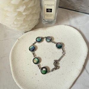 Natural Blue Green Abalone Shell Silver Bracelet