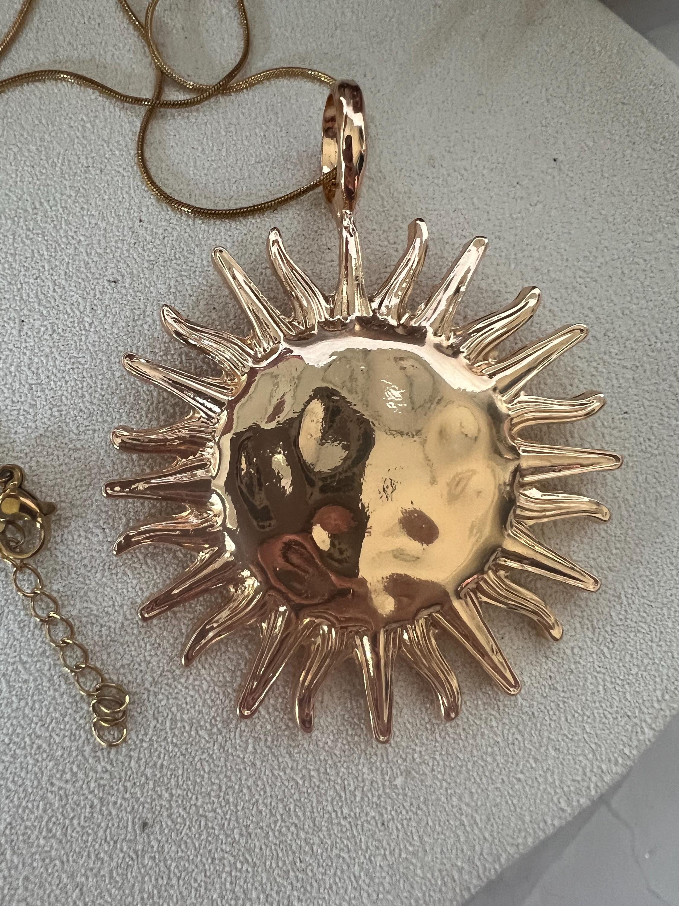 Gold Large Sun Pendant Necklace Etsy