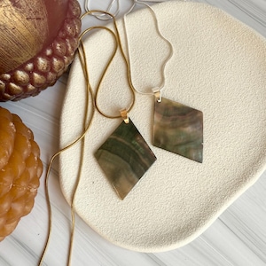 Natural Mother of Pearl Shell Diamond Pendant Silver or Gold Necklace