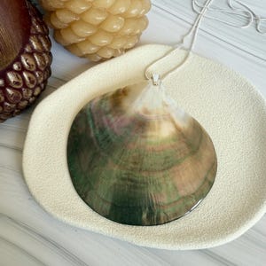 Large one of a kind Mother of Pearl Natural Shell Pendant Silver Necklace