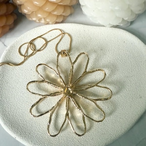 Gold large Flower Pendant Necklace