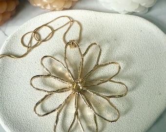 Gold large Flower Pendant Necklace