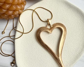 Gold Large Heart Pendant Necklace