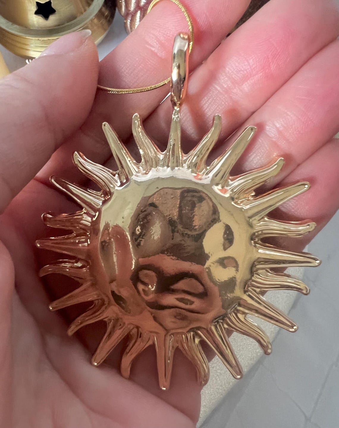 Gold Large Sun Pendant Necklace Etsy