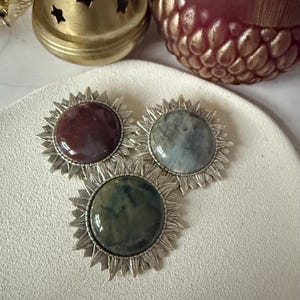 Natural Gemstone Silver Sunflower Brooch