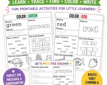 Let’s Learn Colors! Tracing, Writing & Coloring Fun Workbook (Printable for Kids)