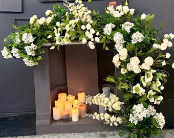 Elegant greenery garland with white flower Long artifical flowers decor for montel Wedding garland with fake plants