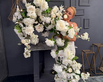 White Silk Flower Garland: Peony & Rose Wedding Decor