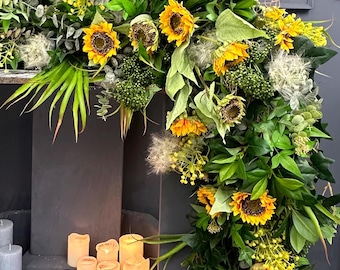 Artificial Sunflower Garland with Lush Greenery - Wedding Ready Long garland for fake plants