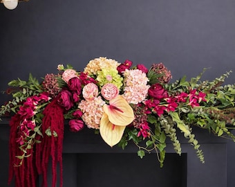 Luxury Burgundy Floral Garland, Wedding Arch Flowers, Fireplace Mantel Decor, Artificial Flower Swag, Peony Hydrangea Garland, Boho Wedding