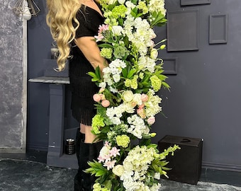 Elegant greenery garland with white flower Long artifical flowers decor for montel Wedding garland with fake plants