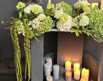 Elegant Hydrangea Garland: White & Green Floral Centerpiece