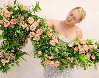 Peach Rose Wedding Garland, Luxury Silk Flower Table Runner, Floral Arch Decor, Romantic Reception Centerpiece, Custom Length 100–200 cm