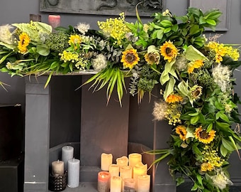Artificial Sunflower Garland with Lush Greenery - Wedding Ready Long garland for fake plants