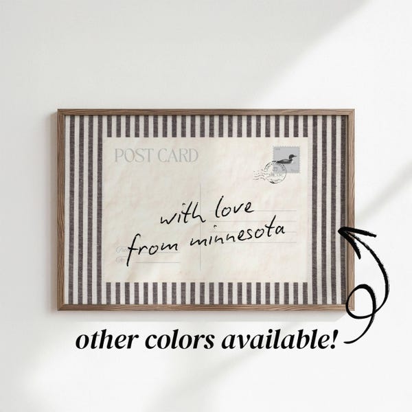 from Minnesota with love from Minnesota wall art | vintage postcard print | personalized entryway wall decor | rustic cabin decor | SHIPPED